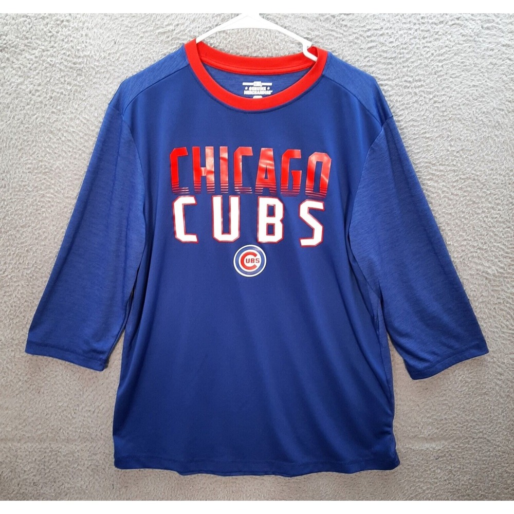 Chicago Cubs Shirt Adult Large Blue Red 3/4 Sleeve‎ MLB Baseball Tee Mens L